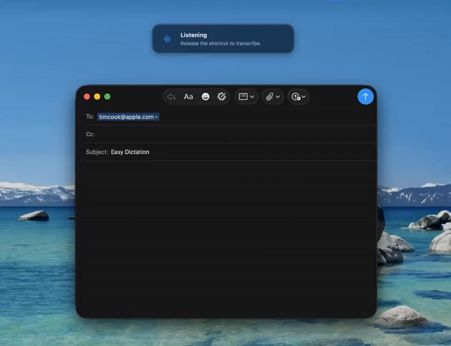 Dictating text into another app with Easy Dictation